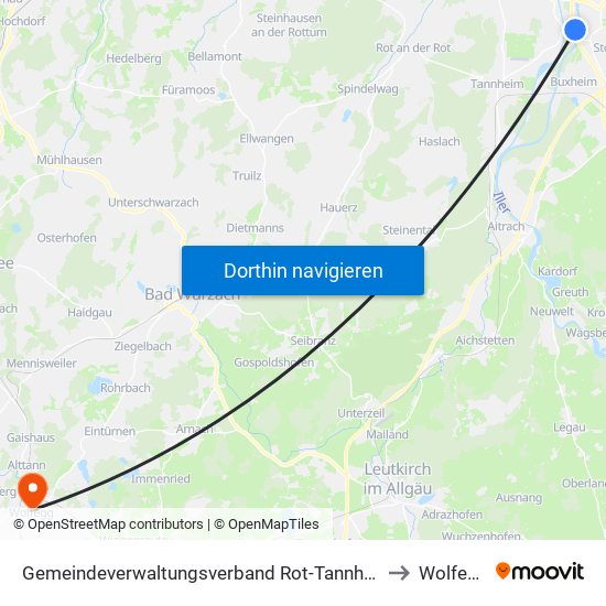 Gemeindeverwaltungsverband Rot-Tannheim to Wolfegg map