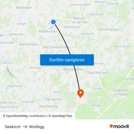 Seekirch to Wolfegg map
