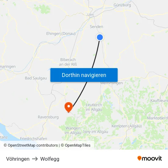 Vöhringen to Wolfegg map