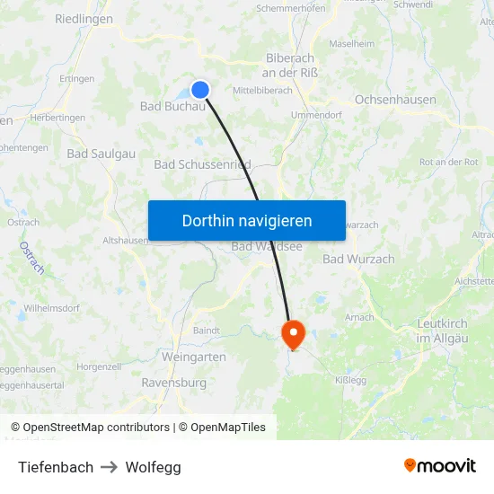 Tiefenbach to Wolfegg map
