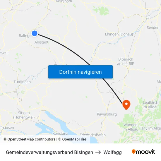 Gemeindeverwaltungsverband Bisingen to Wolfegg map