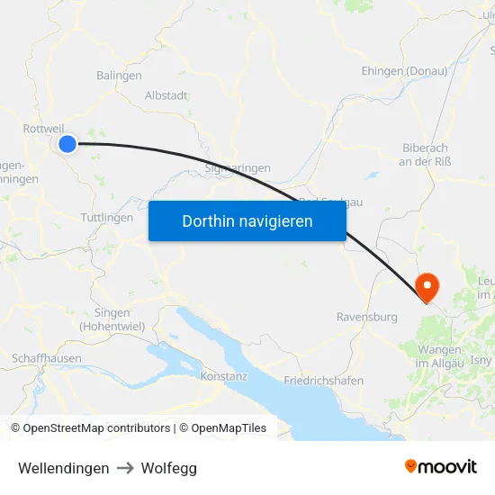 Wellendingen to Wolfegg map