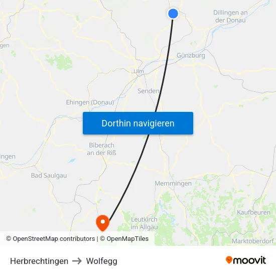 Herbrechtingen to Wolfegg map