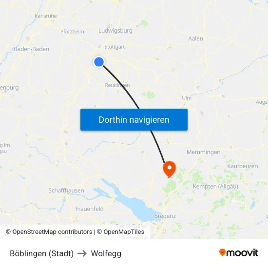 Böblingen (Stadt) to Wolfegg map