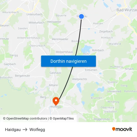 Haidgau to Wolfegg map