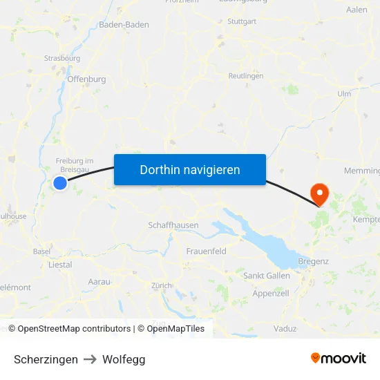 Scherzingen to Wolfegg map