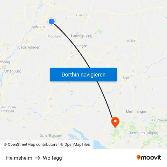 Helmsheim to Wolfegg map