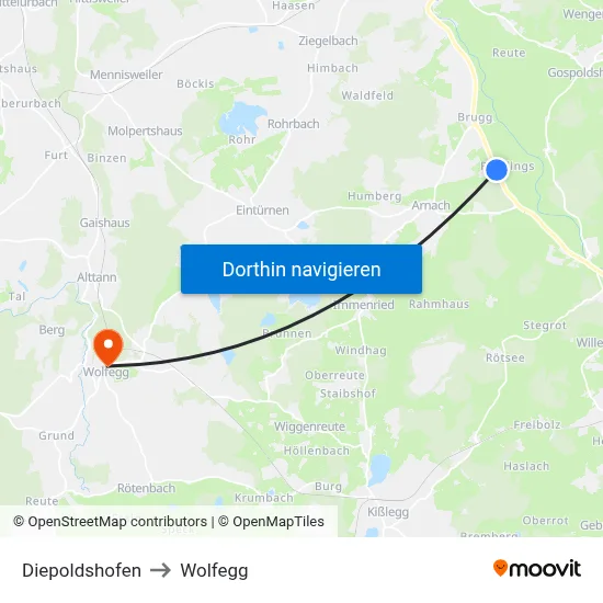 Diepoldshofen to Wolfegg map