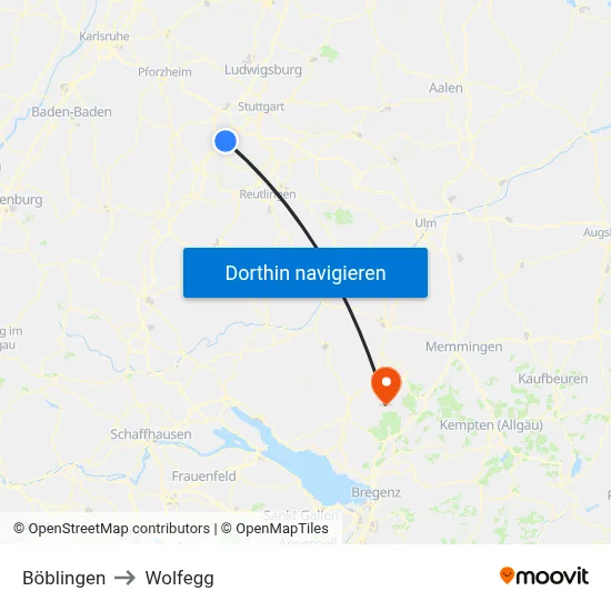 Böblingen to Wolfegg map