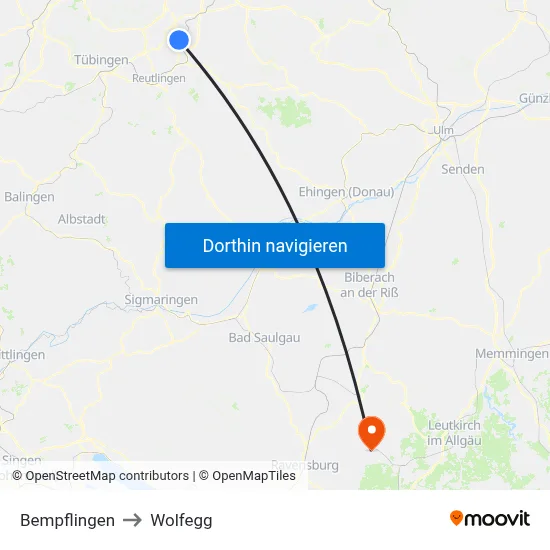 Bempflingen to Wolfegg map