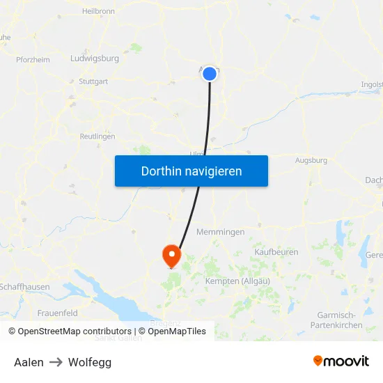 Aalen to Wolfegg map