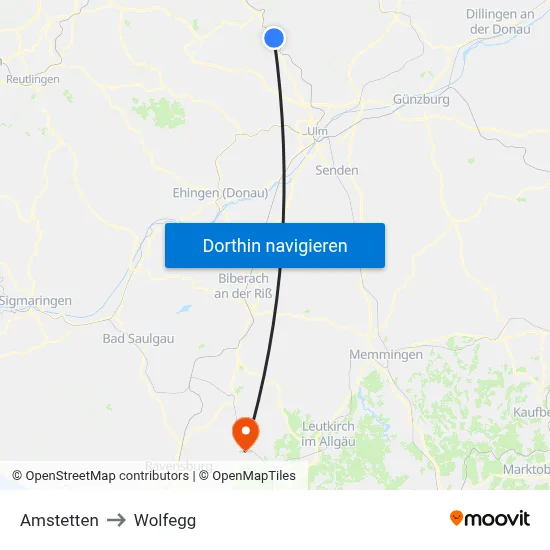 Amstetten to Wolfegg map