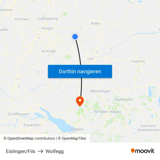 Eislingen/Fils to Wolfegg map