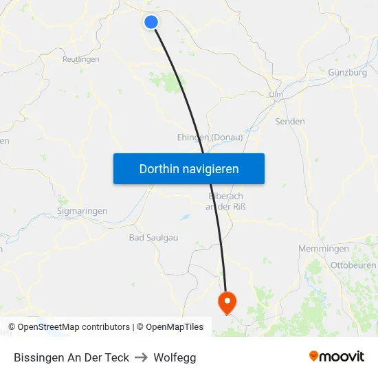 Bissingen An Der Teck to Wolfegg map