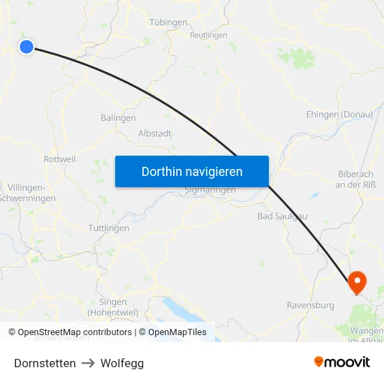 Dornstetten to Wolfegg map