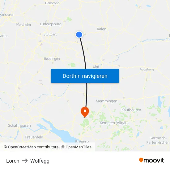 Lorch to Wolfegg map