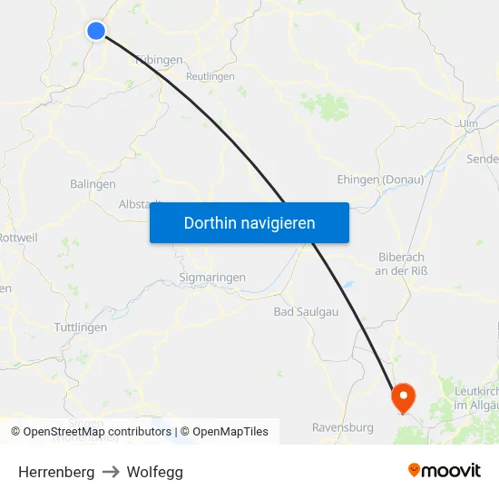 Herrenberg to Wolfegg map