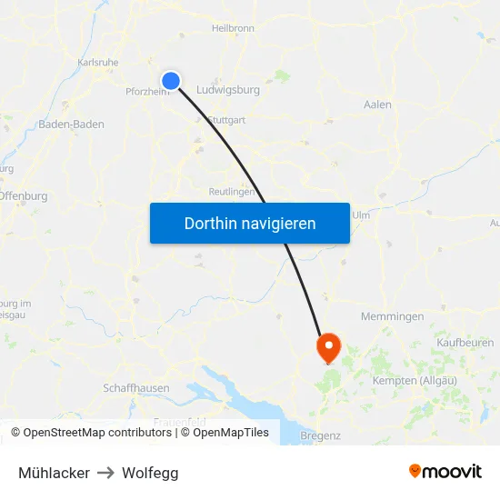 Mühlacker to Wolfegg map