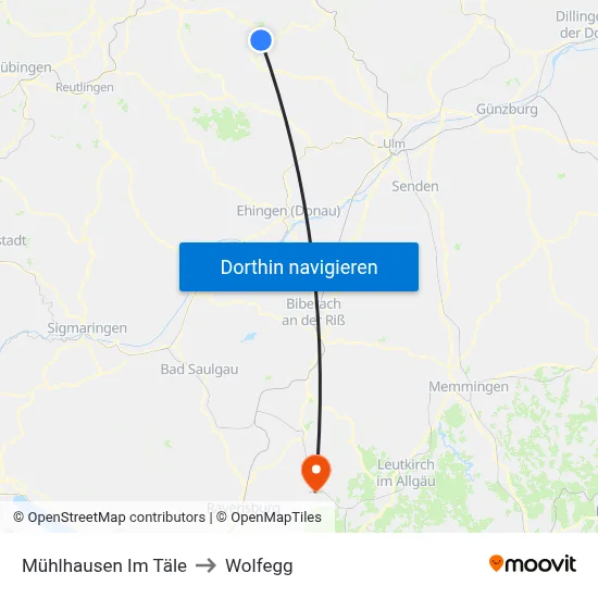 Mühlhausen Im Täle to Wolfegg map