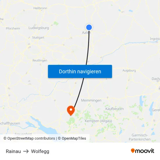 Rainau to Wolfegg map