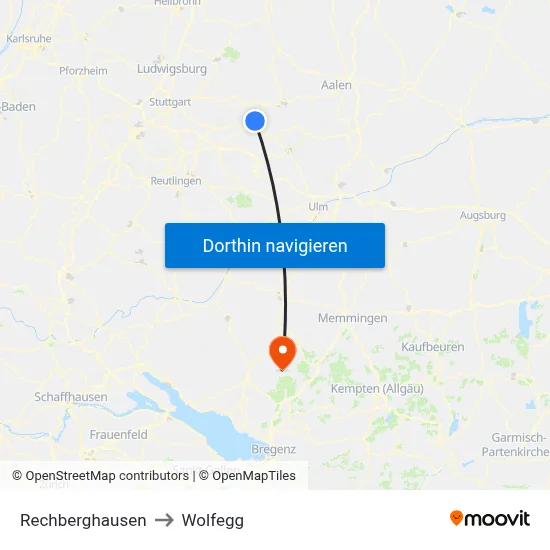 Rechberghausen to Wolfegg map