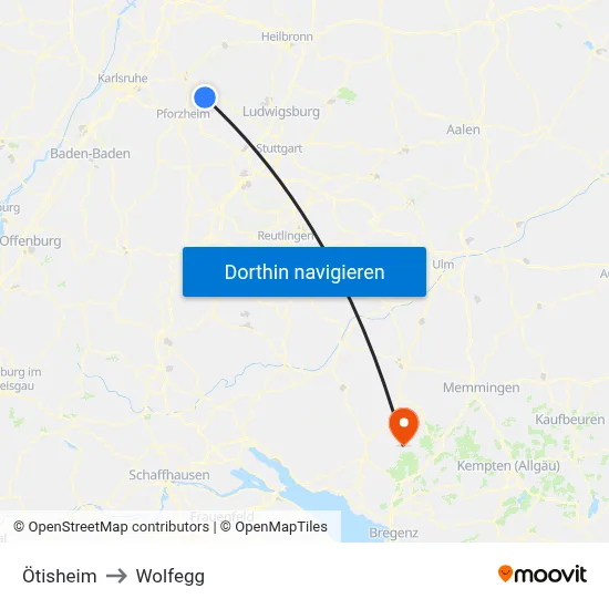 Ötisheim to Wolfegg map