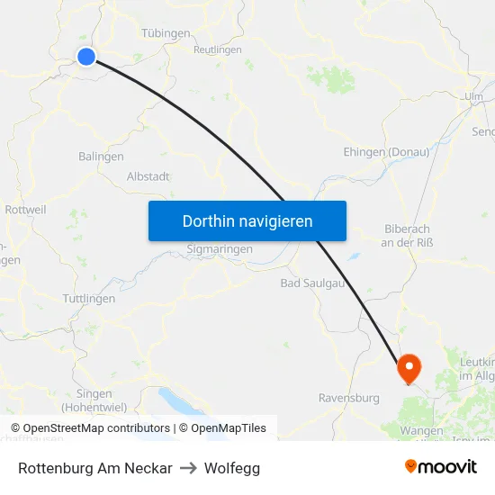 Rottenburg Am Neckar to Wolfegg map