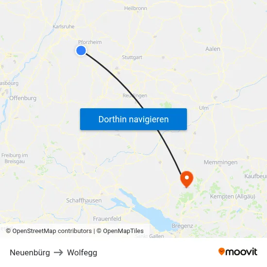 Neuenbürg to Wolfegg map