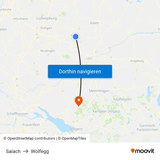 Salach to Wolfegg map