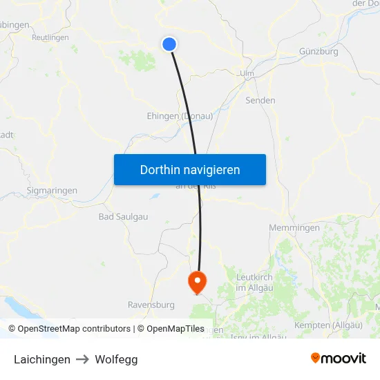 Laichingen to Wolfegg map
