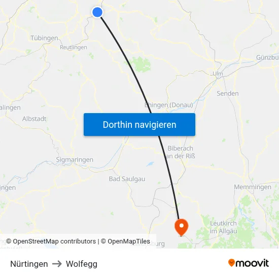 Nürtingen to Wolfegg map