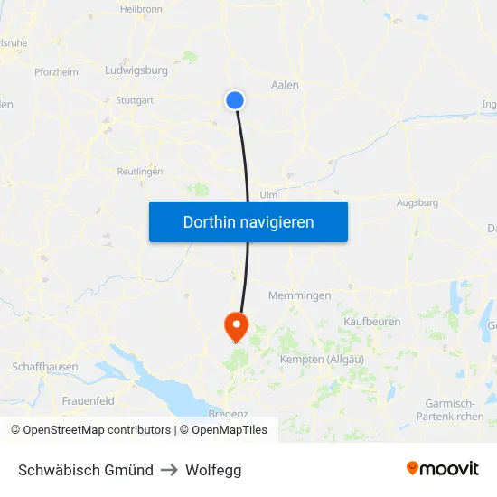 Schwäbisch Gmünd to Wolfegg map