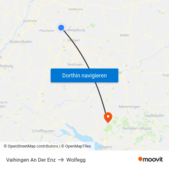 Vaihingen An Der Enz to Wolfegg map