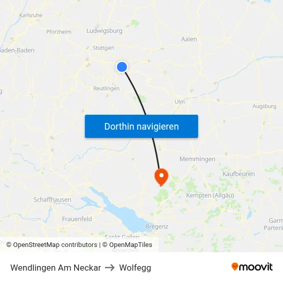 Wendlingen Am Neckar to Wolfegg map
