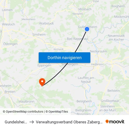 Gundelsheim to Verwaltungsverband Oberes Zabergäu map