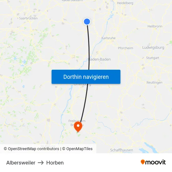 Albersweiler to Horben map