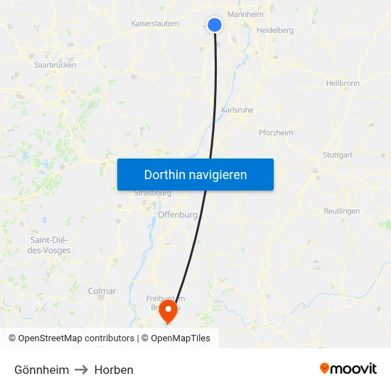 Gönnheim to Horben map