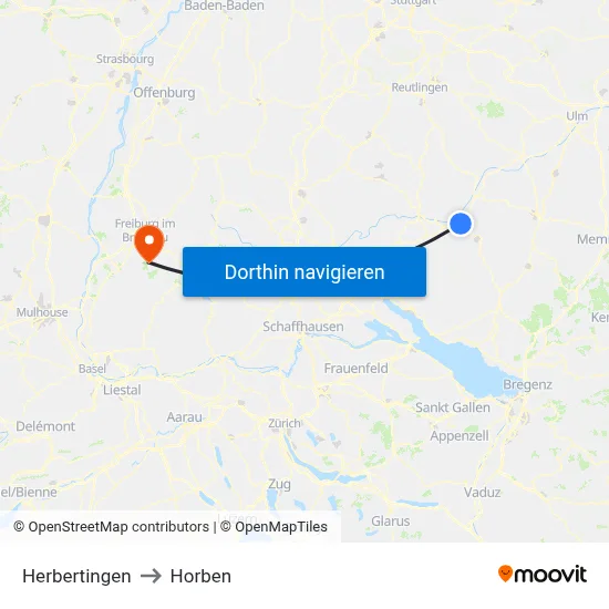 Herbertingen to Horben map