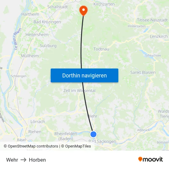 Wehr to Horben map