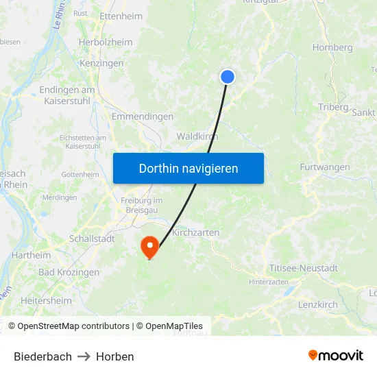 Biederbach to Horben map