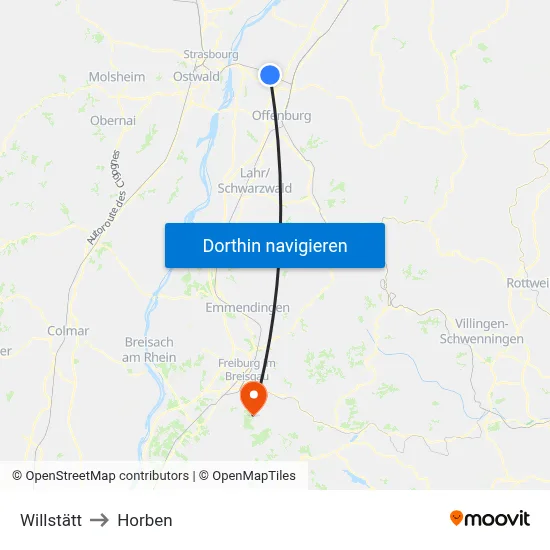 Willstätt to Horben map