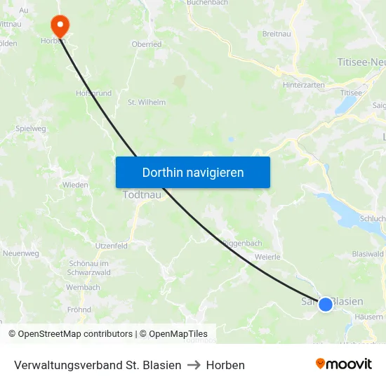 Verwaltungsverband St. Blasien to Horben map