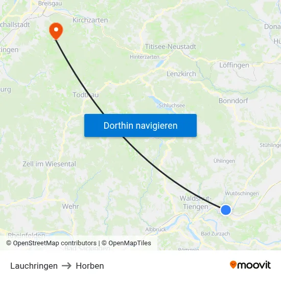 Lauchringen to Horben map