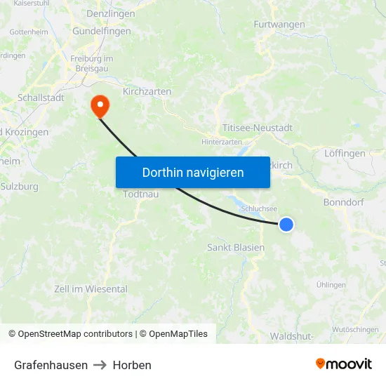 Grafenhausen to Horben map