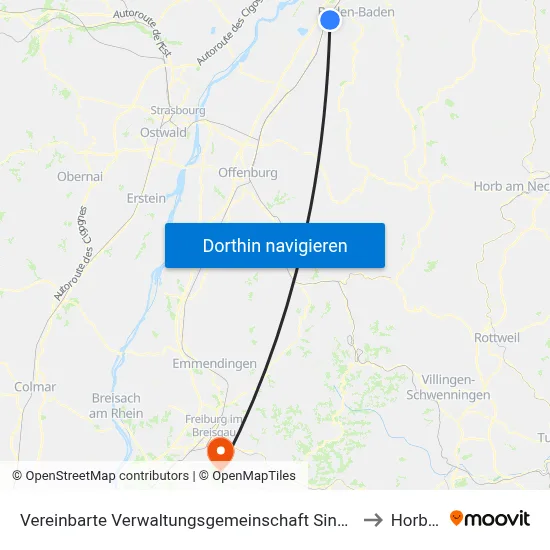 Vereinbarte Verwaltungsgemeinschaft Sinzheim to Horben map
