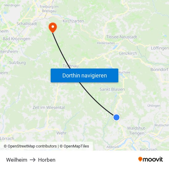 Weilheim to Horben map