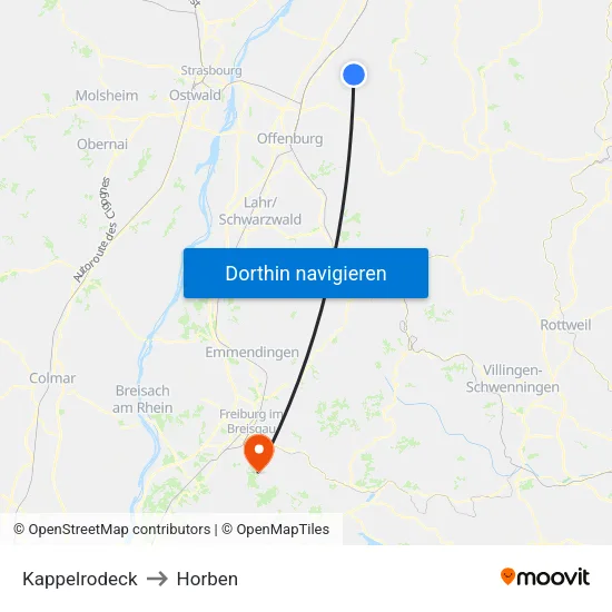 Kappelrodeck to Horben map