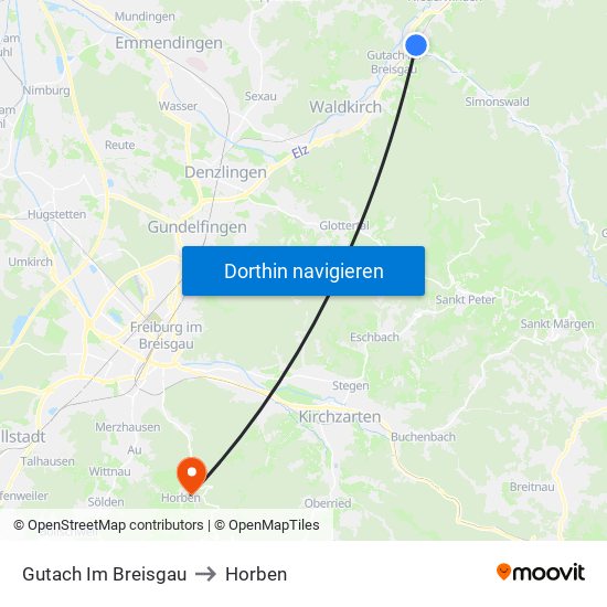 Gutach Im Breisgau to Horben map