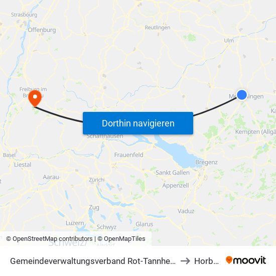 Gemeindeverwaltungsverband Rot-Tannheim to Horben map