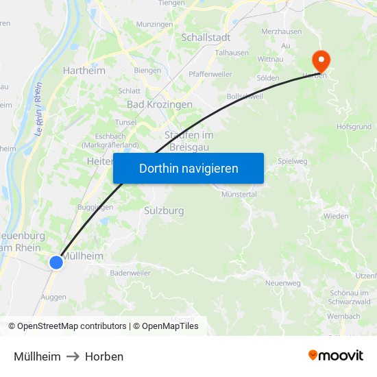 Müllheim to Horben map